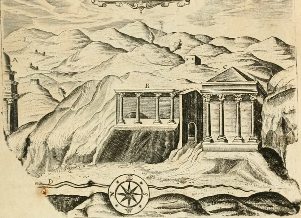An illustration from Sandys Travels: containing an history of the original and present state of the Turkish empire ... the Mahometan religion and ceremonies. A description of Constantinople ... also, of Greece ... Of Ægypt ... A description of the Holy-Land ... Lastly, Italy described, and the islands adjoining. Illustrated with fifty graven maps and figures, 1673, leaf 164