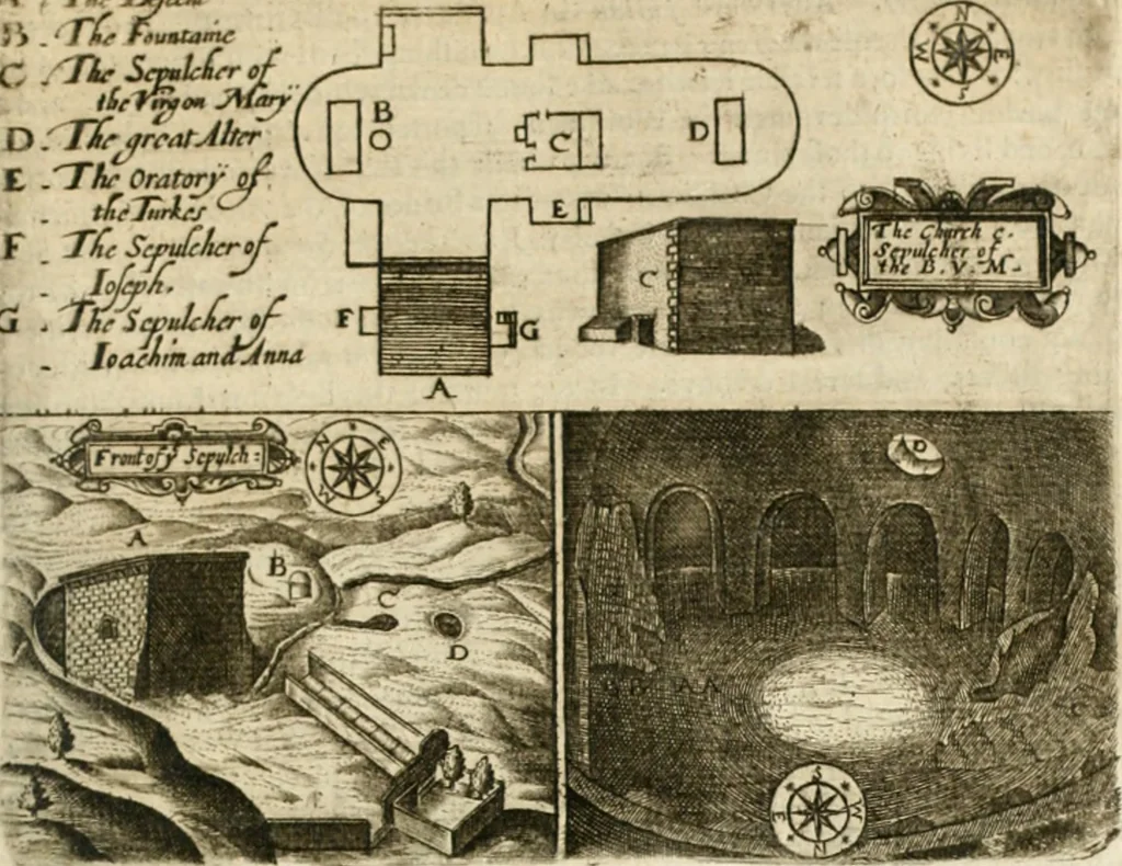 An illustration from Sandys Travels: containing an history of the original and present state of the Turkish empire ... the Mahometan religion and ceremonies. A description of Constantinople ... also, of Greece ... Of Ægypt ... A description of the Holy-Land ... Lastly, Italy described, and the islands adjoining. Illustrated with fifty graven maps and figures, 1673, leaf 166