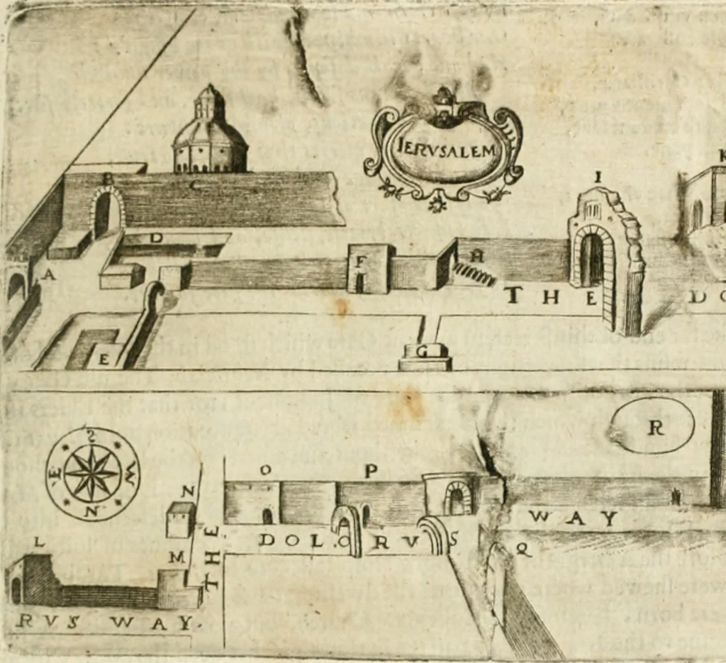 An illustration from Sandys Travels: containing an history of the original and present state of the Turkish empire ... the Mahometan religion and ceremonies. A description of Constantinople ... also, of Greece ... Of Ægypt ... A description of the Holy-Land ... Lastly, Italy described, and the islands adjoining. Illustrated with fifty graven maps and figures, 1673, leaf 168