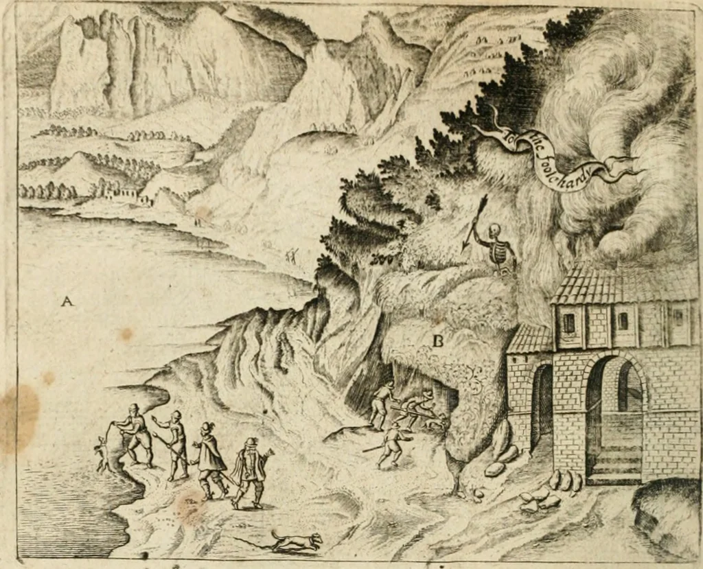 An illustration from Sandys Travels: containing an history of the original and present state of the Turkish empire ... the Mahometan religion and ceremonies. A description of Constantinople ... also, of Greece ... Of Ægypt ... A description of the Holy-Land ... Lastly, Italy described, and the islands adjoining. Illustrated with fifty graven maps and figures, 1673, leaf 225