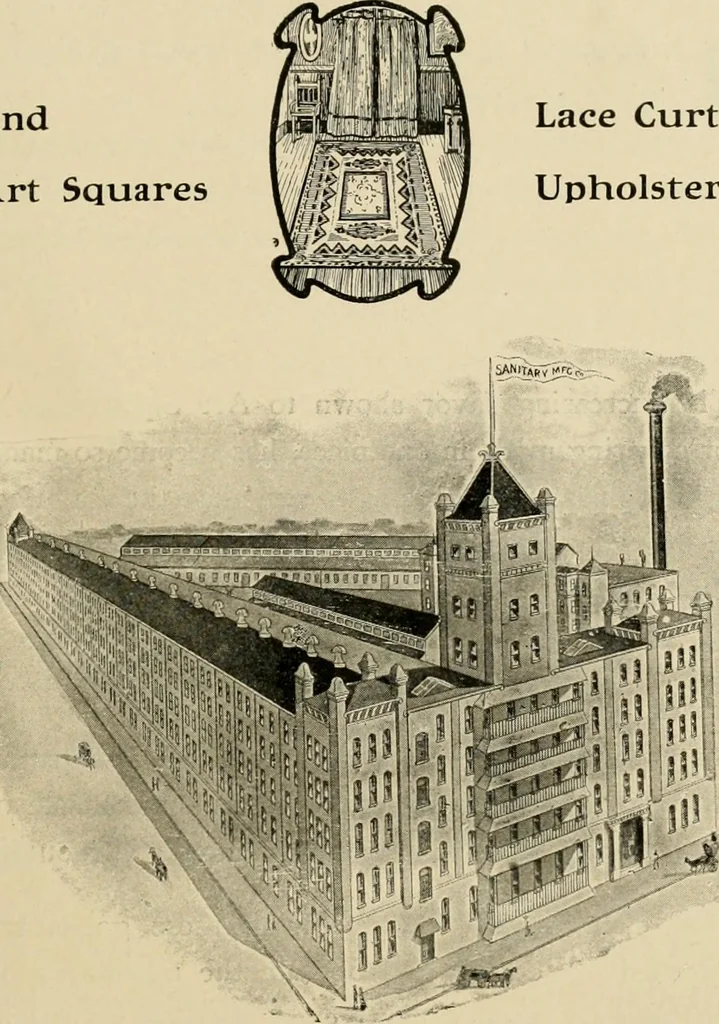 An illustration from Sanitary Manufacturing Company ... rugs and art squares, lace curtains and upholstery goods., 1904, leaf 4