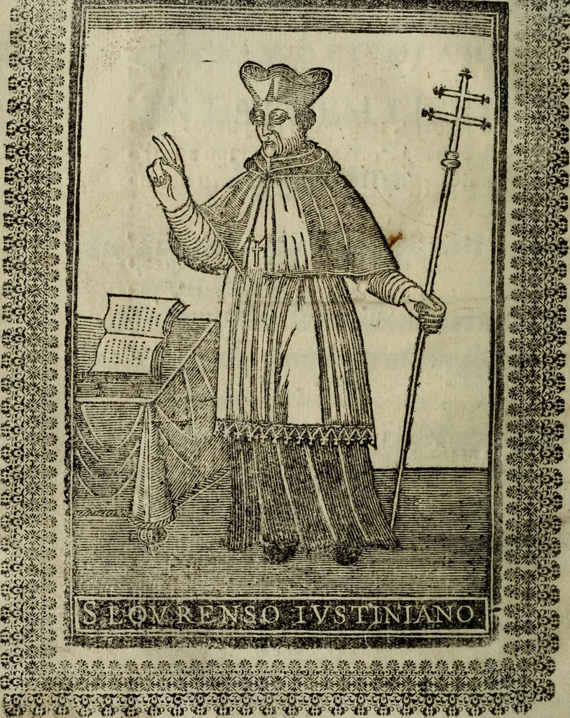 An illustration from Saphira veneziana, e Jacinto portuguez : vida, morte, heroycas virtudes, & maravilhas ràras do gloriosissimo protopatriarcha S. Lourenço Justiniano, e do veneravel padre Antonio da Cõceiçam : livro unico, historico, & panegirico, 1677, leaf 19