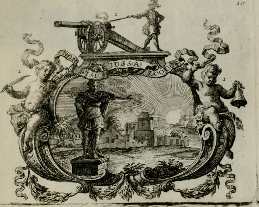An illustration from Sapientiae symbolica : XIIII. emblematibus prudentiae morumque praecepta, explicans virutis commendationi dicata = Emblematische Weissheits-Regeln : in XIIII. Sinnbildern zur Erweckung der Liebe zur Tugend vorgestellet, 1720, leaf 24