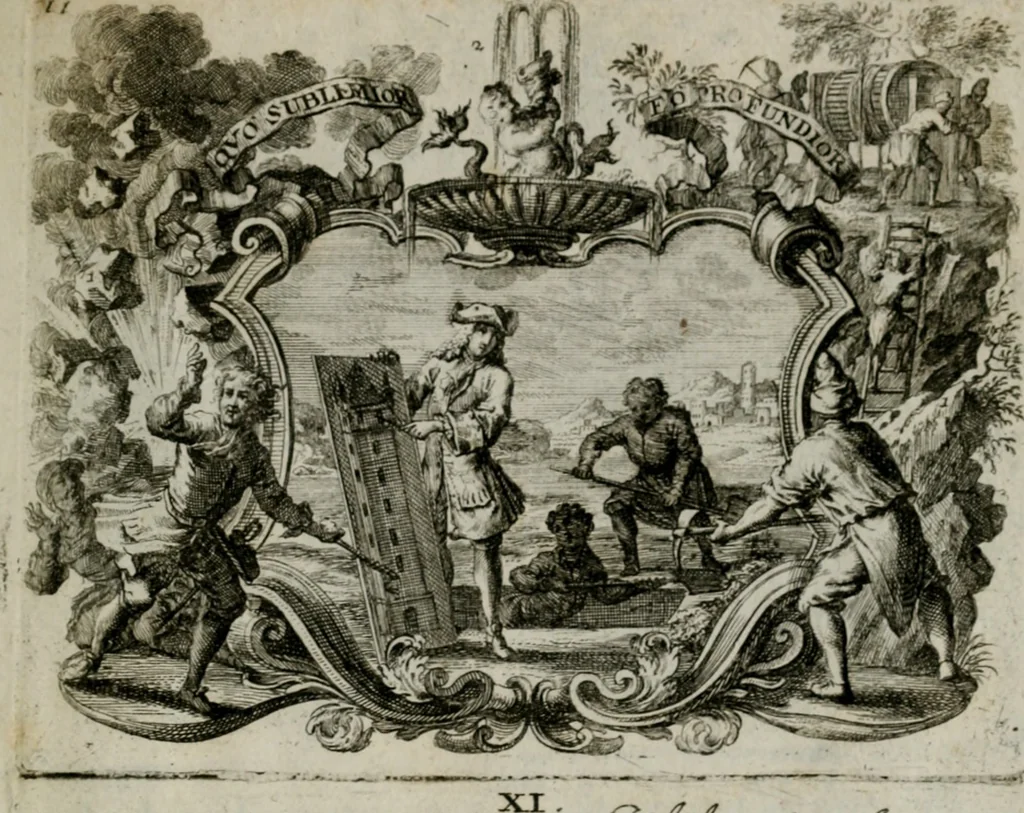 An illustration from Sapientiae symbolica : XIIII. emblematibus prudentiae morumque praecepta, explicans virutis commendationi dicata = Emblematische Weissheits-Regeln : in XIIII. Sinnbildern zur Erweckung der Liebe zur Tugend vorgestellet, 1720, leaf 26
