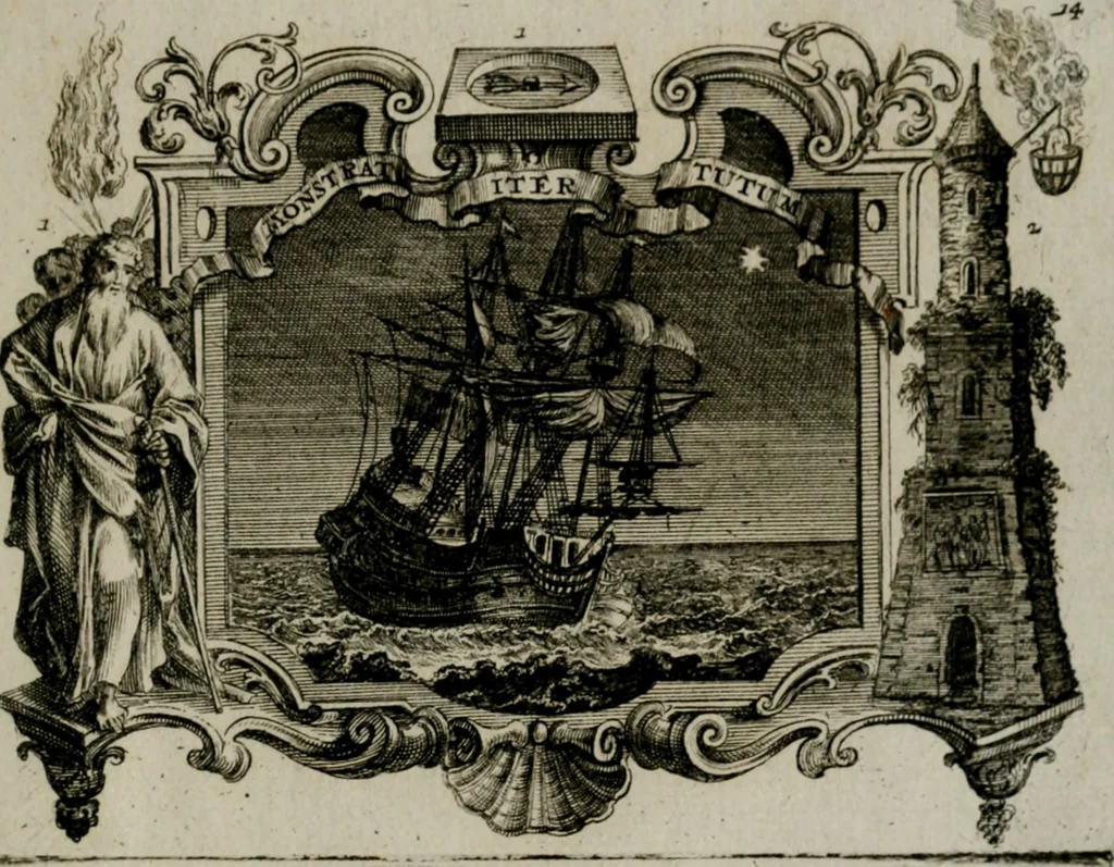 An illustration from Sapientiae symbolica : XIIII. emblematibus prudentiae morumque praecepta, explicans virutis commendationi dicata = Emblematische Weissheits-Regeln : in XIIII. Sinnbildern zur Erweckung der Liebe zur Tugend vorgestellet, 1720, leaf 32