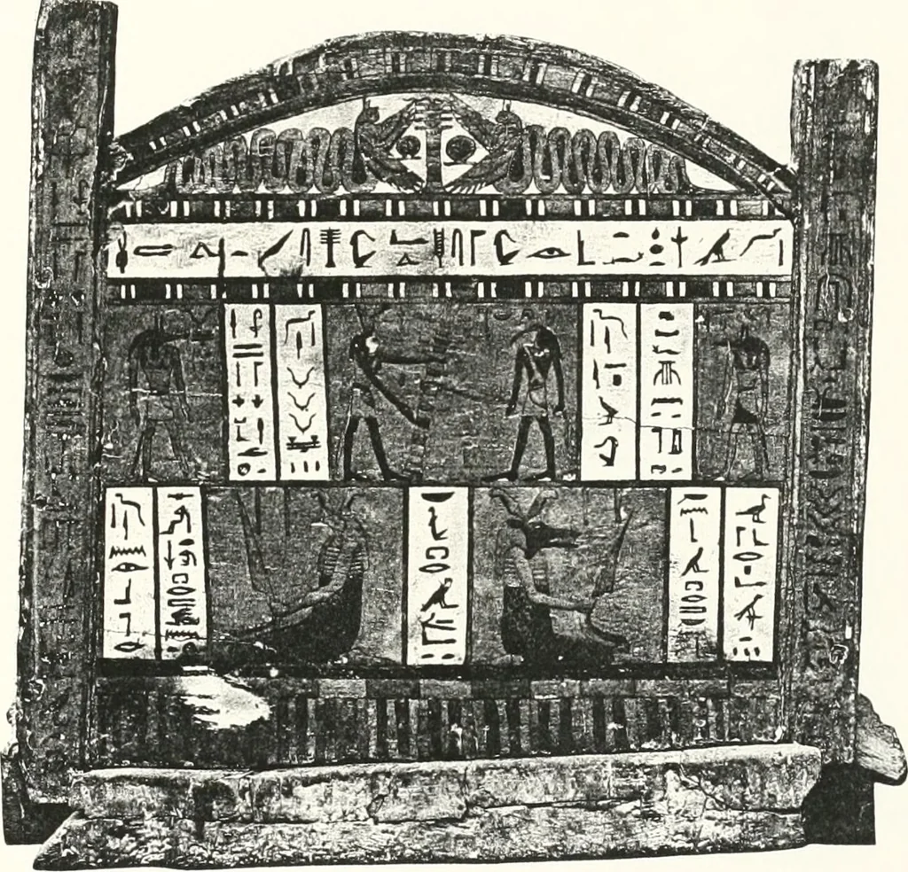 An illustration from Sarcophages de l'époque bubastite à l'époque saïte, 1912, leaf 184