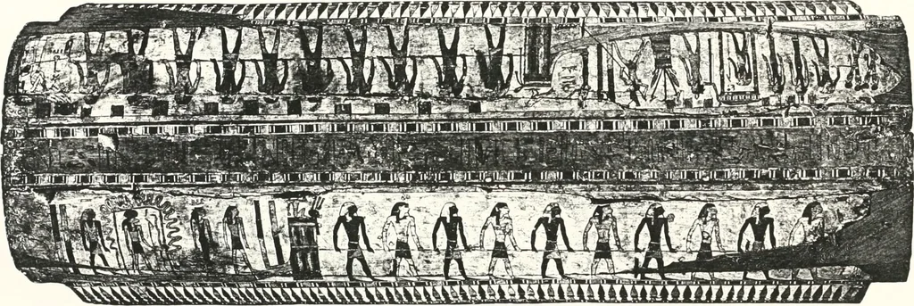 An illustration from Sarcophages de l'époque bubastite à l'époque saïte, 1912, leaf 214