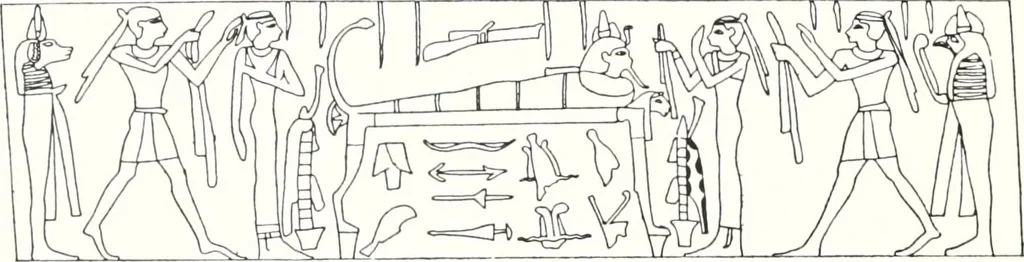 An illustration from Sarcophages de l'époque bubastite à l'époque saïte, 1912, leaf 49