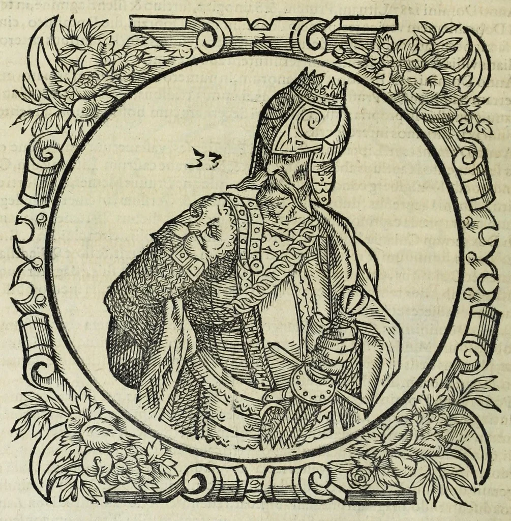 An illustration from Sarmatiae evropeae descriptio : qvae regnvm Poloniae, Litvaniam, Samogitiam, Rvssiam, Massoviam, Prvssiam, Pomeraniam, Livoniam, et Moschoviae Tartariaeqve partem complectitur, 1581, leaf 112