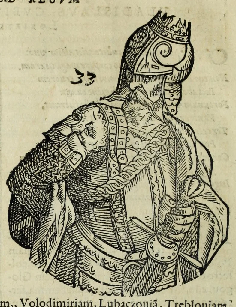 An illustration from Sarmatiae evropeae descriptio : qvae regnvm Poloniae, Litvaniam, Samogitiam, Rvssiam, Massoviam, Prvssiam, Pomeraniam, Livoniam, et Moschoviae Tartariaeqve partem complectitur, 1581, leaf 48
