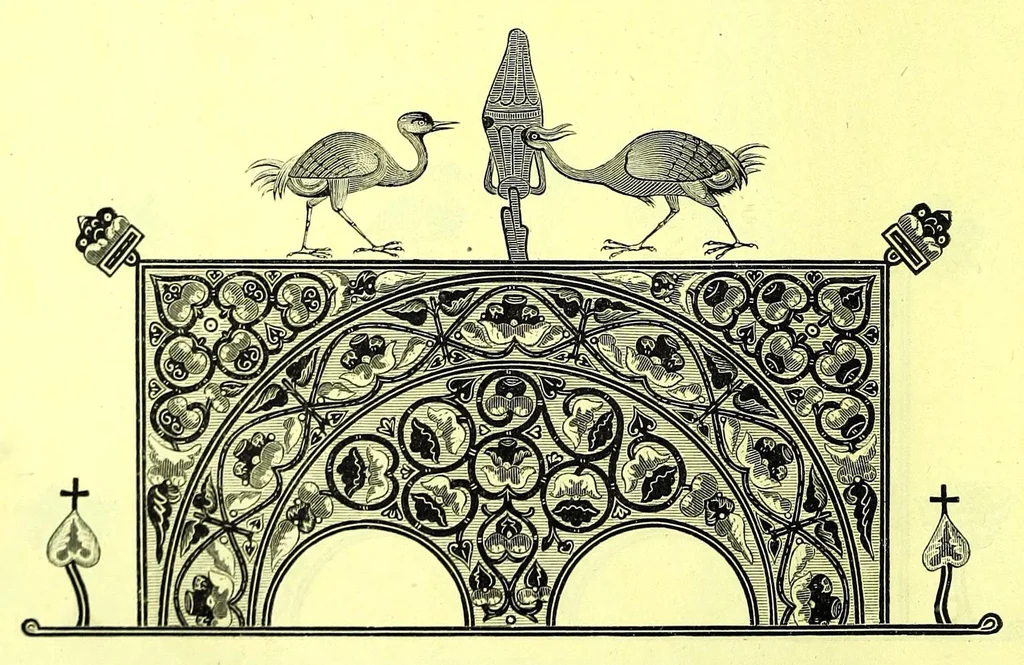 An illustration from Sbornik izobrazhenīĭ Spasiteli︠a︡, Bozhĭeĭ Materi i drugikh svi︠a︡tykh s X v. po XV v.; konechnykh ukrashenīĭ, zastavok, zaglavnykh bukv s 835 g. po XVII v., gravirovannykh s grecheskikh i slavi︠a︡nskikh rukopiseĭ na derevi︠e︡ graverom Ryzhovym, 1885, leaf 12