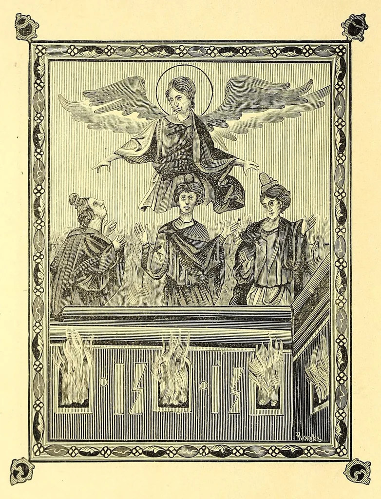 An illustration from Sbornik izobrazhenīĭ Spasiteli︠a︡, Bozhĭeĭ Materi i drugikh svi︠a︡tykh s X v. po XV v.; konechnykh ukrashenīĭ, zastavok, zaglavnykh bukv s 835 g. po XVII v., gravirovannykh s grecheskikh i slavi︠a︡nskikh rukopiseĭ na derevi︠e︡ graverom Ryzhovym, 1885, leaf 46