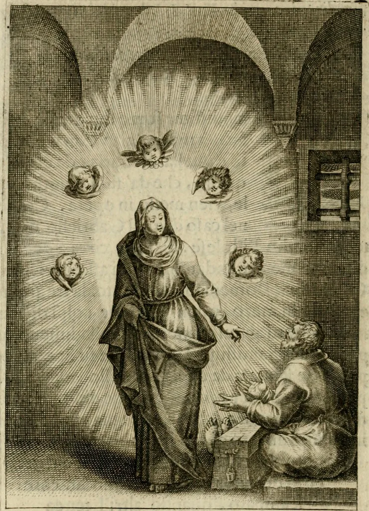 An illustration from Scelta d'alcuni miracoli e grazie della Santissima Nunziata di Firenze, 1636, leaf 85