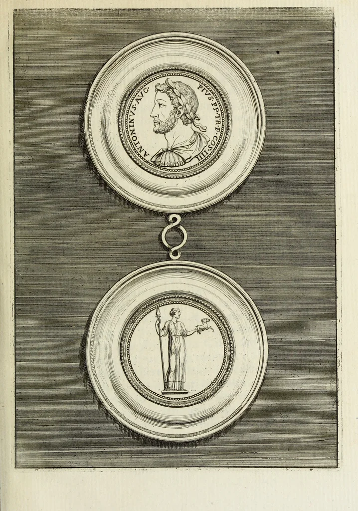 An illustration from Scelta de medaglioni piu rari nella bibliotheca dell' eminentiss. et reverendiss. principe il signor cardinale Gasparo Carpegna, vicario di Nostro Signore, 1679, leaf 16