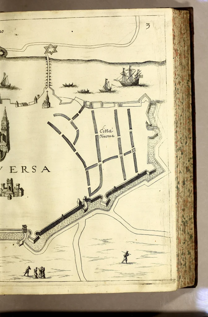 An illustration from Schau-Platz dess Niederlandes oder: Es sey die Beschreibung der siebenzehen Provincien desselben, : mit beygefügten Grundrissen der Städt und vornehmen Vestungen, von wem sie de facto besessen, wie, auff was Weiss, vnd zu welcher Zeit sie erworben Worden., 1673, leaf 187