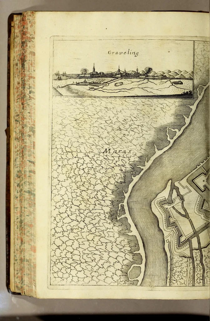 An illustration from Schau-Platz dess Niederlandes oder: Es sey die Beschreibung der siebenzehen Provincien desselben, : mit beygefügten Grundrissen der Städt und vornehmen Vestungen, von wem sie de facto besessen, wie, auff was Weiss, vnd zu welcher Zeit sie erworben Worden., 1673, leaf 262