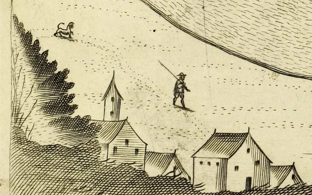 An illustration from Schau-Platz dess Niederlandes oder: Es sey die Beschreibung der siebenzehen Provincien desselben, : mit beygefügten Grundrissen der Städt und vornehmen Vestungen, von wem sie de facto besessen, wie, auff was Weiss, vnd zu welcher Zeit sie erworben Worden., 1673, leaf 386