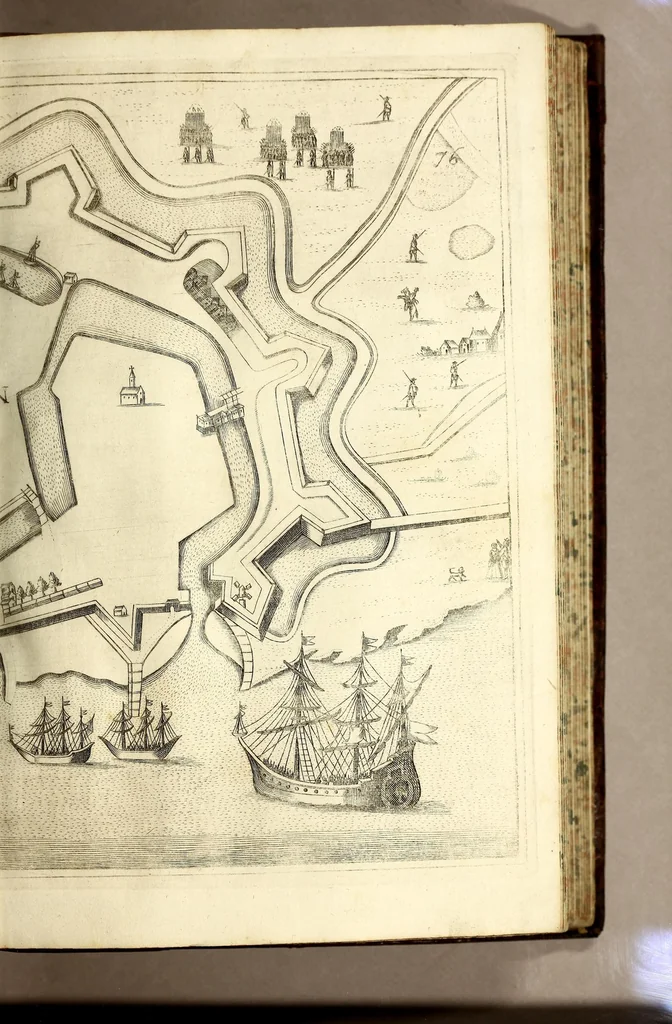An illustration from Schau-Platz dess Niederlandes oder: Es sey die Beschreibung der siebenzehen Provincien desselben, : mit beygefügten Grundrissen der Städt und vornehmen Vestungen, von wem sie de facto besessen, wie, auff was Weiss, vnd zu welcher Zeit sie erworben Worden., 1673, leaf 475