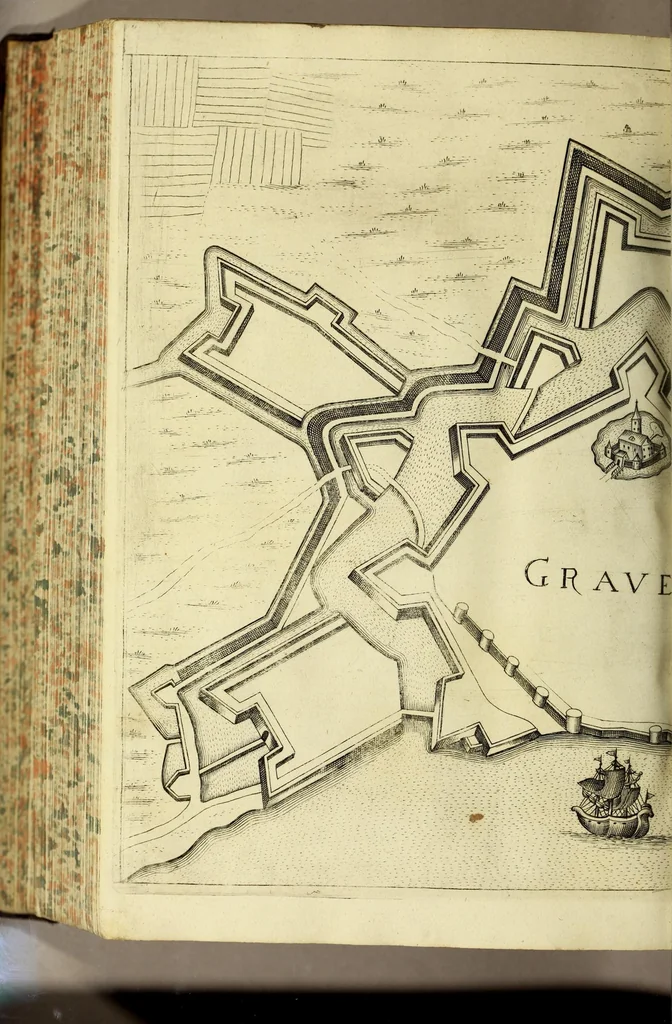 An illustration from Schau-Platz dess Niederlandes oder: Es sey die Beschreibung der siebenzehen Provincien desselben, : mit beygefügten Grundrissen der Städt und vornehmen Vestungen, von wem sie de facto besessen, wie, auff was Weiss, vnd zu welcher Zeit sie erworben Worden., 1673, leaf 558