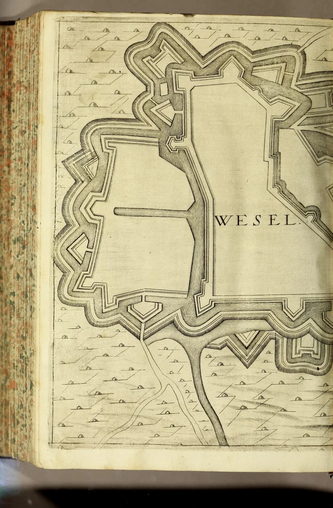 An illustration from Schau-Platz dess Niederlandes oder: Es sey die Beschreibung der siebenzehen Provincien desselben, : mit beygefügten Grundrissen der Städt und vornehmen Vestungen, von wem sie de facto besessen, wie, auff was Weiss, vnd zu welcher Zeit sie erworben Worden., 1673, leaf 626