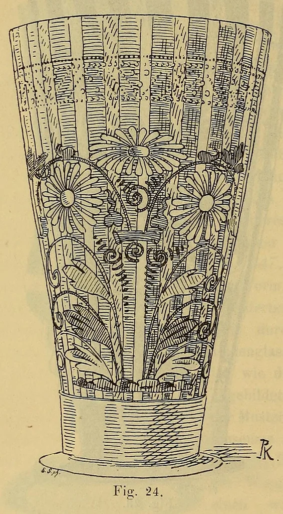 An illustration from Schlesische gläser. Eine studie über die schlesische Glasindustrie früherer Zeit, nebst einem Beschreibenden Katalog der Gläsersammlung des Museums Schlesischer Altertümer zu Breslau, 1891, leaf 104