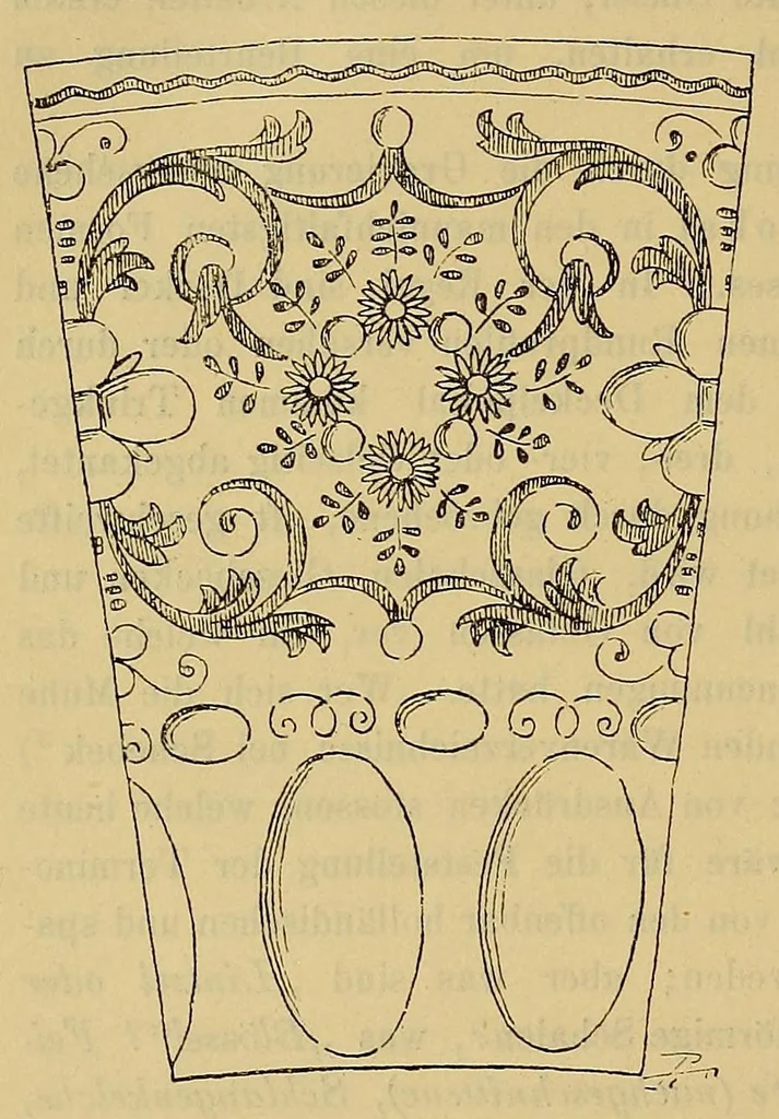 An illustration from Schlesische gläser. Eine studie über die schlesische Glasindustrie früherer Zeit, nebst einem Beschreibenden Katalog der Gläsersammlung des Museums Schlesischer Altertümer zu Breslau, 1891, leaf 156