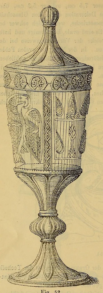 An illustration from Schlesische gläser. Eine studie über die schlesische Glasindustrie früherer Zeit, nebst einem Beschreibenden Katalog der Gläsersammlung des Museums Schlesischer Altertümer zu Breslau, 1891, leaf 218
