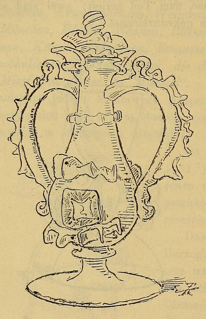 An illustration from Schlesische gläser. Eine studie über die schlesische Glasindustrie früherer Zeit, nebst einem Beschreibenden Katalog der Gläsersammlung des Museums Schlesischer Altertümer zu Breslau, 1891, leaf 96