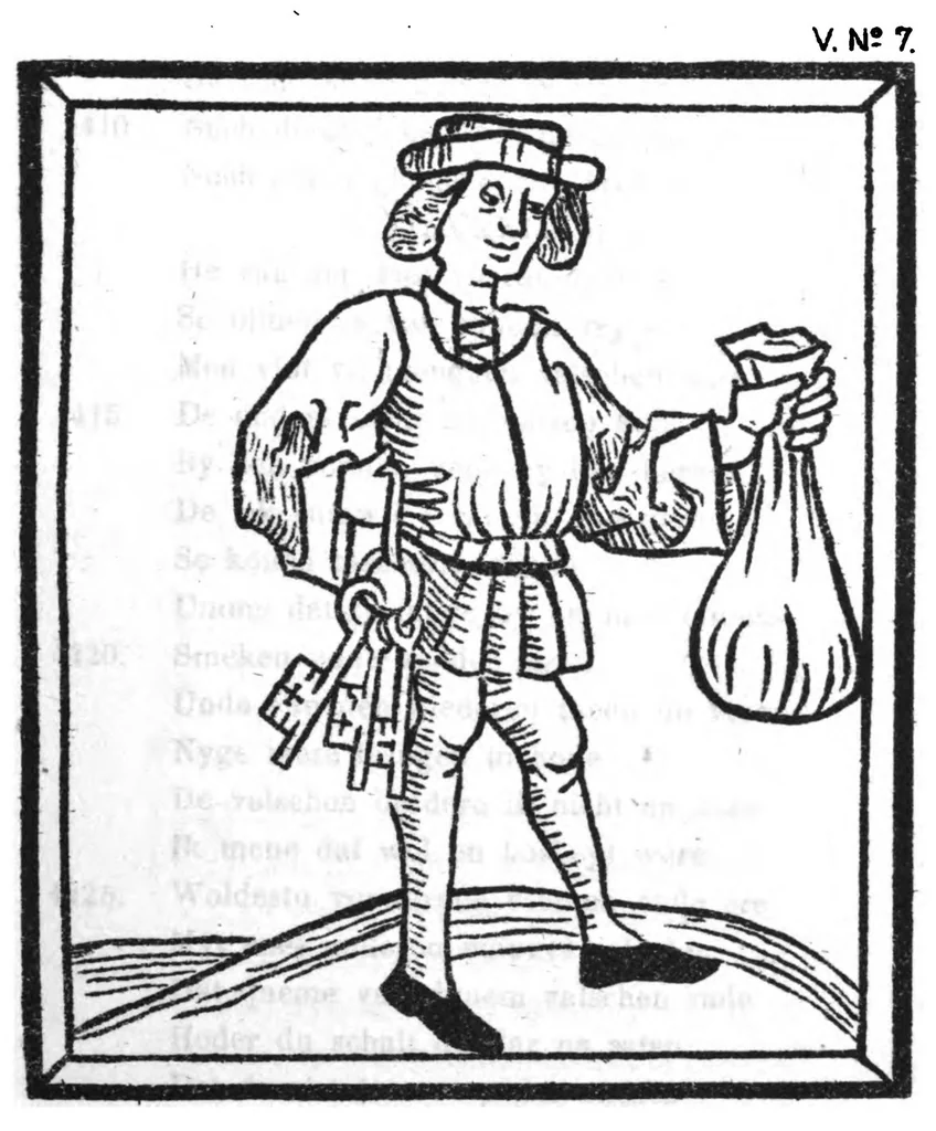 An illustration from Meister Stephans Schachbuch. Ein mittelniederdeutsches Gedicht des vierzehnten Jahrhunderts. Theil I: Text, 1889, leaf 184
