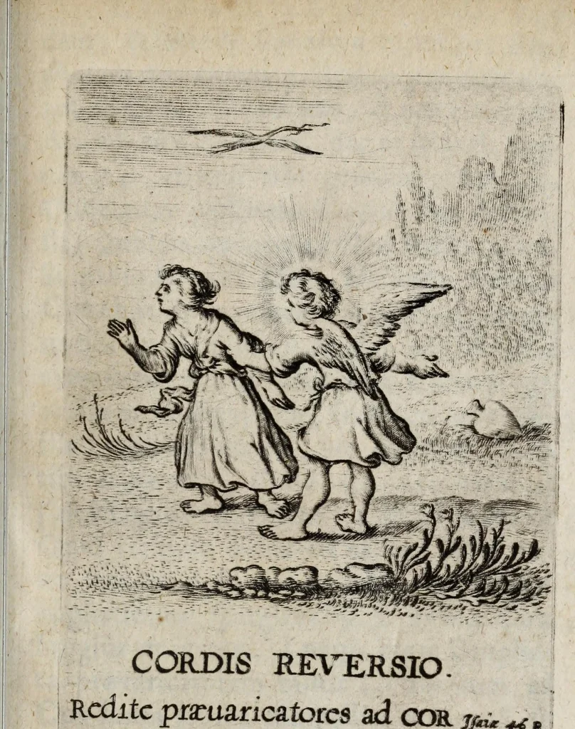 An illustration from Schola cordis, sive, Aversià Deo Cordis ad eumdem reductio, et instructio, 1699, leaf 201