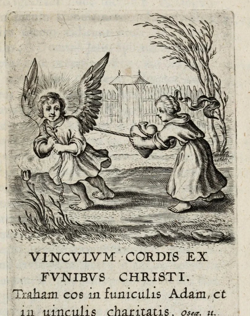 An illustration from Schola cordis, sive, Aversià Deo Cordis ad eumdem reductio, et instructio, 1699, leaf 581