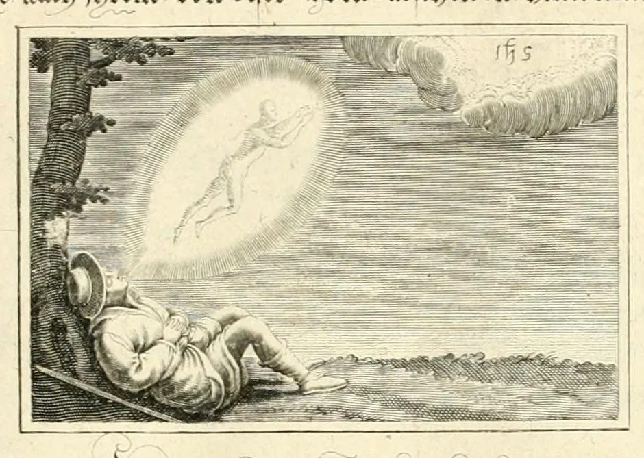 An illustration from Schöne ausserlesene sin[n]reiche Figuren auch Gleichnussen Erkläringen Gebettlein vnd hohe Lehr[n] : zum Theil auss heiliger Schrifft wie auch zum Theil auss der alten Christlichen Kirchen Lehrer[n] Schrifften gezogen vnd in Teutsche Reimen verfasst, leaf 103