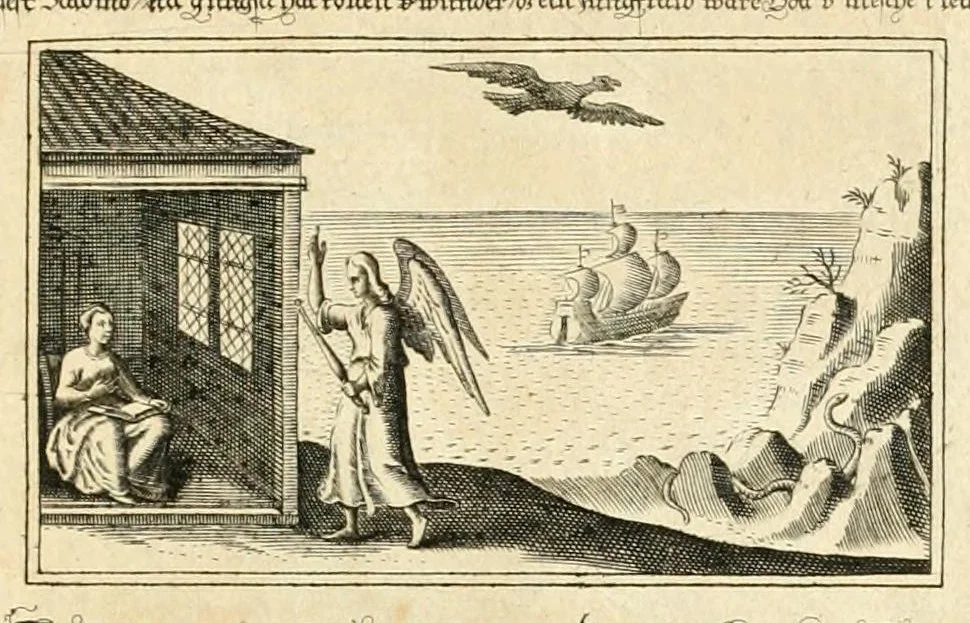 An illustration from Schöne ausserlesene sin[n]reiche Figuren auch Gleichnussen Erkläringen Gebettlein vnd hohe Lehr[n] : zum Theil auss heiliger Schrifft wie auch zum Theil auss der alten Christlichen Kirchen Lehrer[n] Schrifften gezogen vnd in Teutsche Reimen verfasst, leaf 23