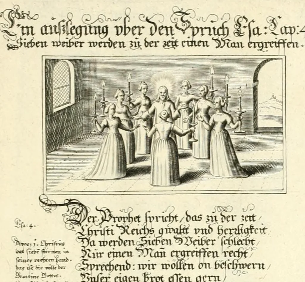 An illustration from Schöne ausserlesene sin[n]reiche Figuren auch Gleichnussen Erkläringen Gebettlein vnd hohe Lehr[n] : zum Theil auss heiliger Schrifft wie auch zum Theil auss der alten Christlichen Kirchen Lehrer[n] Schrifften gezogen vnd in Teutsche Reimen verfasst, leaf 69