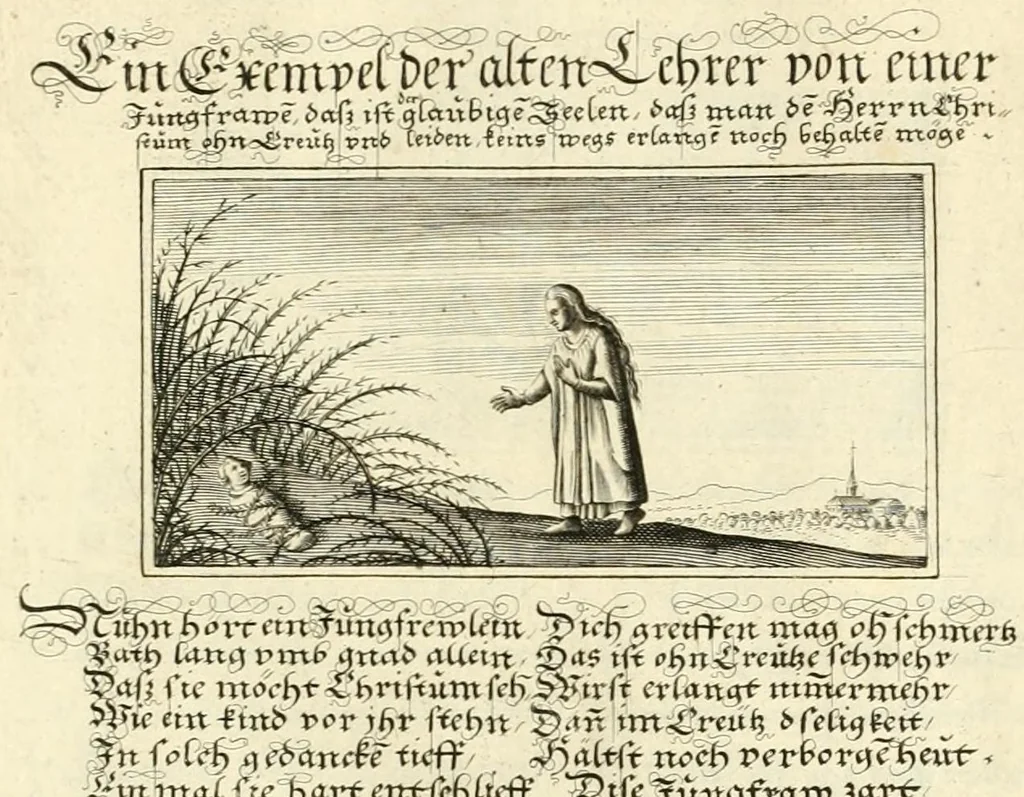An illustration from Schöne ausserlesene sin[n]reiche Figuren auch Gleichnussen Erkläringen Gebettlein vnd hohe Lehr[n] : zum Theil auss heiliger Schrifft wie auch zum Theil auss der alten Christlichen Kirchen Lehrer[n] Schrifften gezogen vnd in Teutsche Reimen verfasst, leaf 7