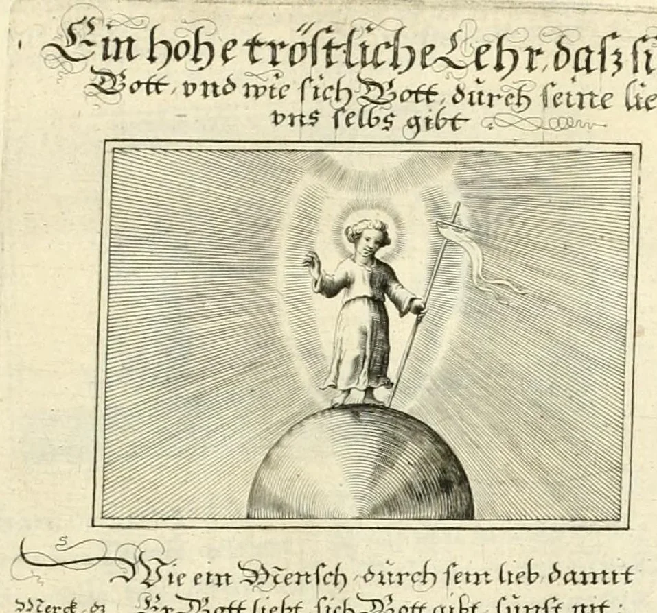 An illustration from Schöne ausserlesene sin[n]reiche Figuren auch Gleichnussen Erkläringen Gebettlein vnd hohe Lehr[n] : zum Theil auss heiliger Schrifft wie auch zum Theil auss der alten Christlichen Kirchen Lehrer[n] Schrifften gezogen vnd in Teutsche Reimen verfasst, leaf 73
