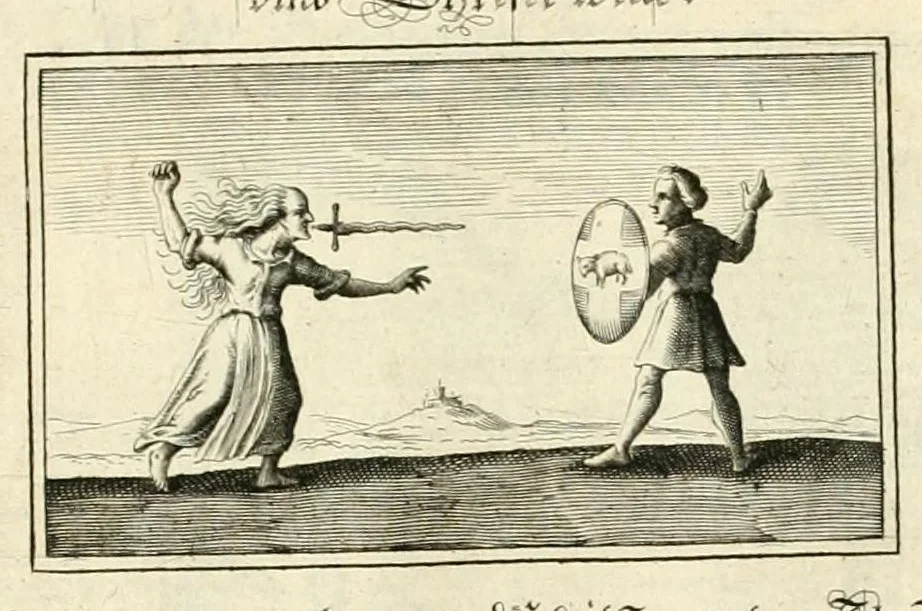 An illustration from Schöne ausserlesene sin[n]reiche Figuren auch Gleichnussen Erkläringen Gebettlein vnd hohe Lehr[n] : zum Theil auss heiliger Schrifft wie auch zum Theil auss der alten Christlichen Kirchen Lehrer[n] Schrifften gezogen vnd in Teutsche Reimen verfasst, leaf 75