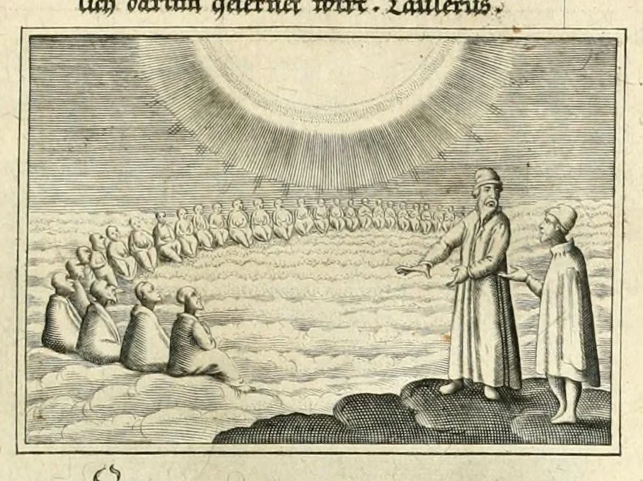 An illustration from Schöne ausserlesene sin[n]reiche Figuren auch Gleichnussen Erkläringen Gebettlein vnd hohe Lehr[n] : zum Theil auss heiliger Schrifft wie auch zum Theil auss der alten Christlichen Kirchen Lehrer[n] Schrifften gezogen vnd in Teutsche Reimen verfasst, leaf 77