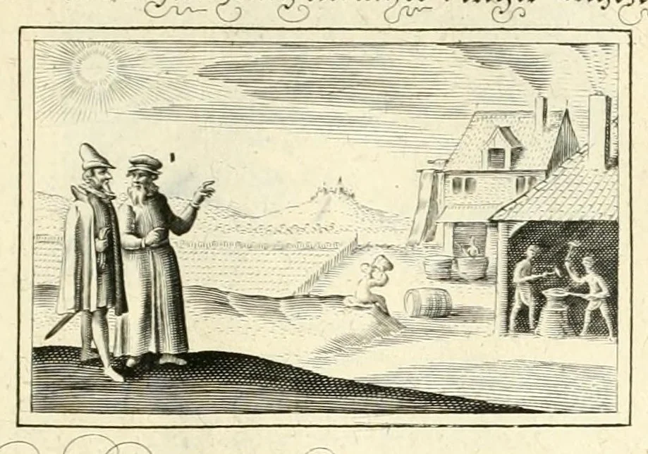 An illustration from Schöne ausserlesene sin[n]reiche Figuren auch Gleichnussen Erkläringen Gebettlein vnd hohe Lehr[n] : zum Theil auss heiliger Schrifft wie auch zum Theil auss der alten Christlichen Kirchen Lehrer[n] Schrifften gezogen vnd in Teutsche Reimen verfasst, leaf 91