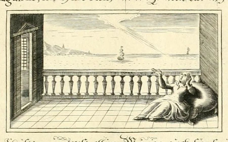 An illustration from Schöne ausserlesene sin[n]reiche Figuren auch Gleichnussen Erkläringen Gebettlein vnd hohe Lehr[n] : zum Theil auss heiliger Schrifft wie auch zum Theil auss der alten Christlichen Kirchen Lehrer[n] Schrifften gezogen vnd in Teutsche Reimen verfasst, leaf 97