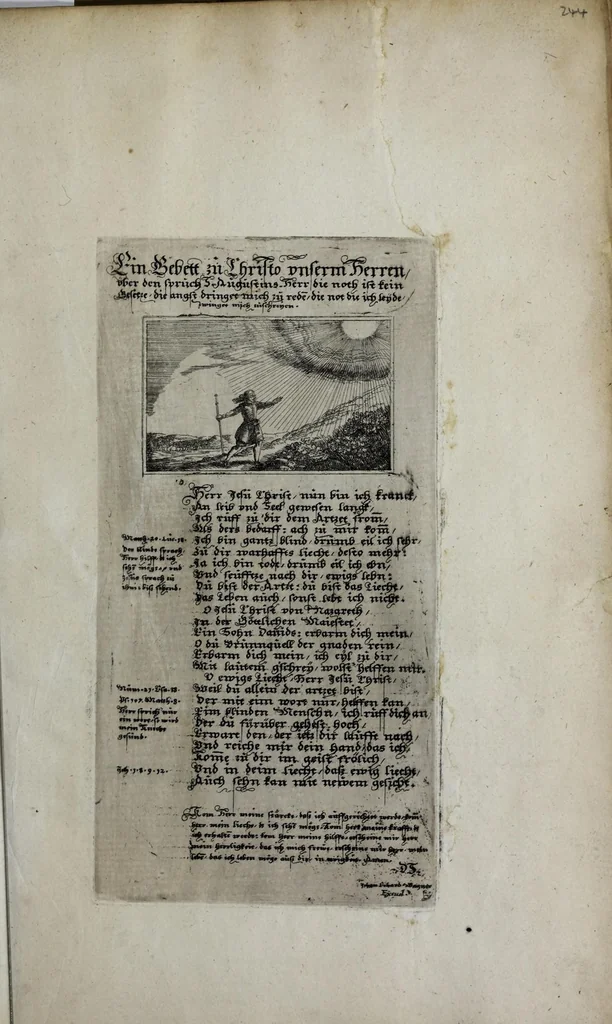 An illustration from Schöne ausserlesene sinnreiche Figuren auch Gleichniss Erklärungen Gebettlein vnd hohe Lehren : zum Theil auss heiliger Schrifft, wie auch auss der alten Christlichen Kirchen Lehrern Schrifften gezogen, vnd in Teutsche Reimen verfasst, 1625, leaf 107