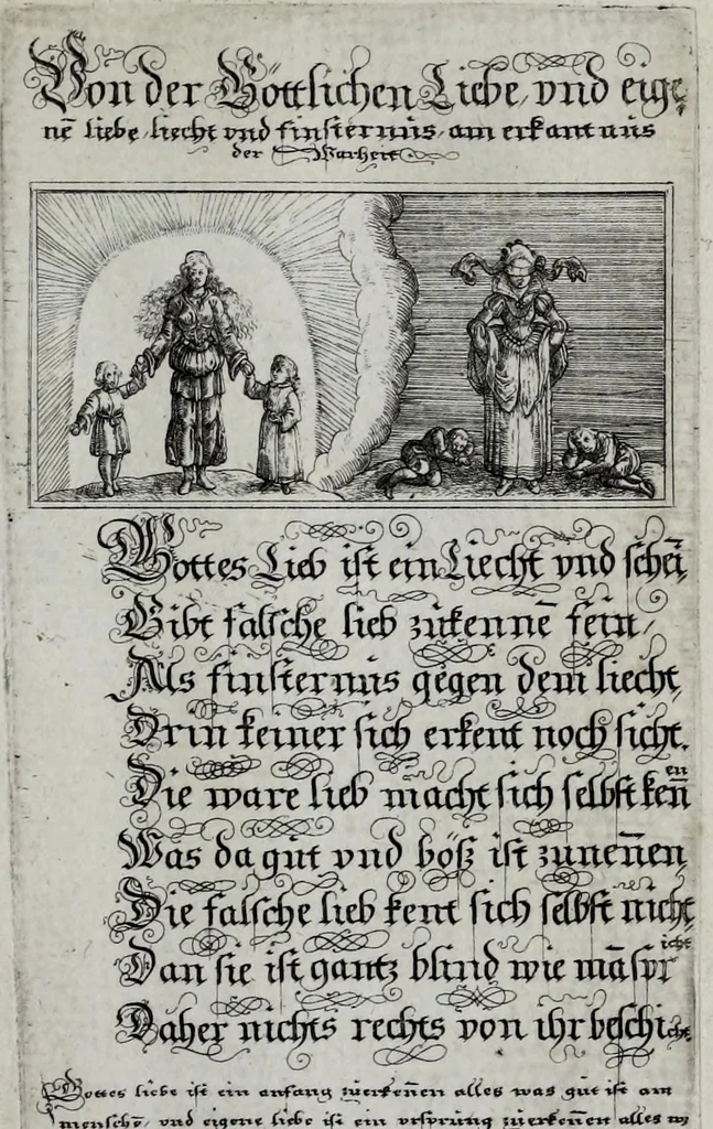 An illustration from Schöne ausserlesene sinnreiche Figuren auch Gleichniss Erklärungen Gebettlein vnd hohe Lehren : zum Theil auss heiliger Schrifft, wie auch auss der alten Christlichen Kirchen Lehrern Schrifften gezogen, vnd in Teutsche Reimen verfasst, 1625, leaf 37