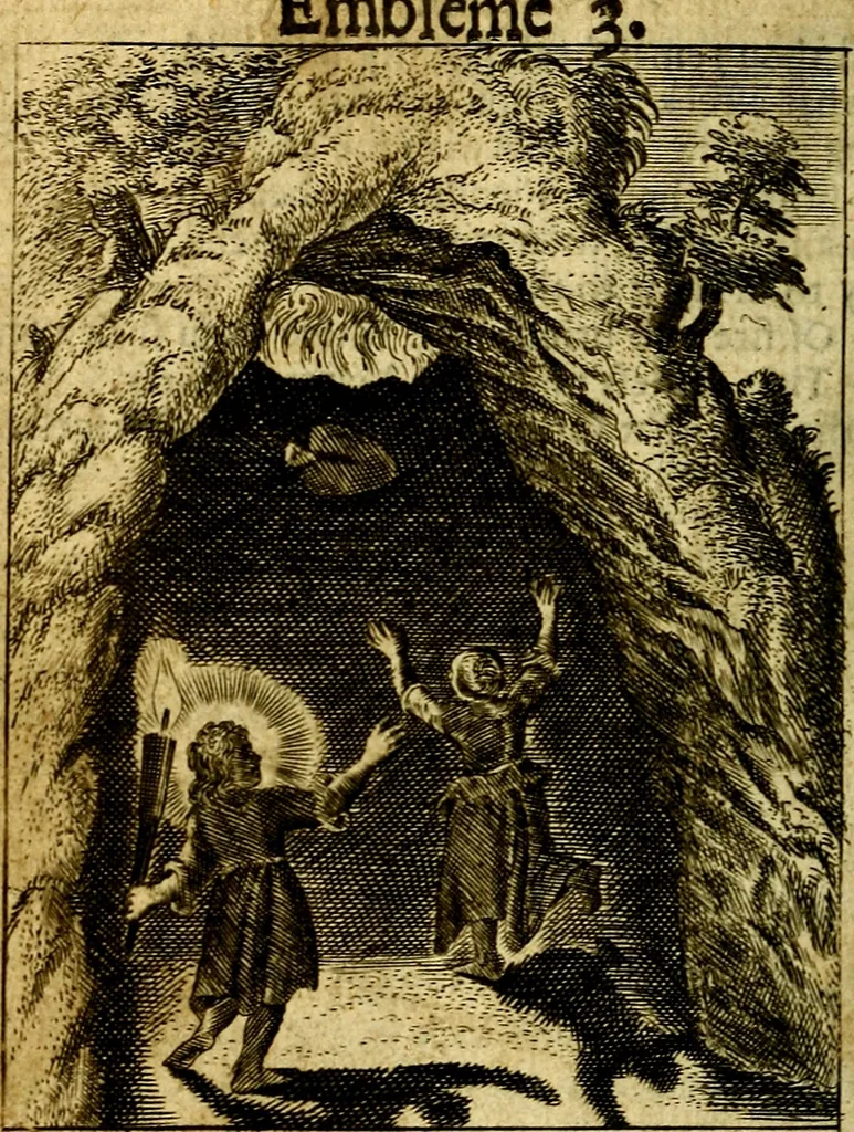 An illustration from The school of the heart; or, The heart of it self gone away from God brought back again to him, and instructed by him. In 47. emblems, 1676, leaf 17