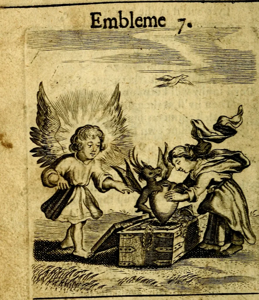 An illustration from The school of the heart; or, The heart of it self gone away from God brought back again to him, and instructed by him. In 47. emblems, 1676, leaf 33