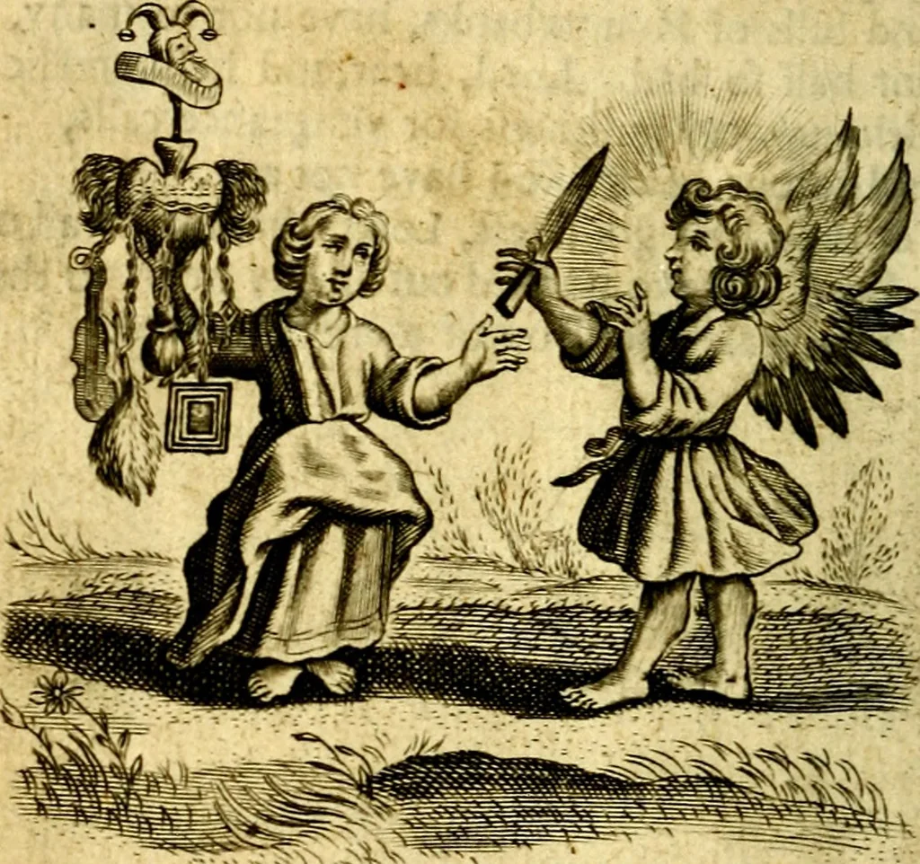 An illustration from The school of the heart; or, The heart of it self gone away from God brought back again to him, and instructed by him. In 47. emblems, 1676, leaf 57