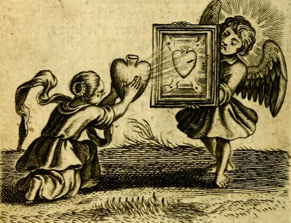 An illustration from The school of the heart; or, The heart of it self gone away from God brought back again to him, and instructed by him. In 47. emblems, 1676, leaf 77