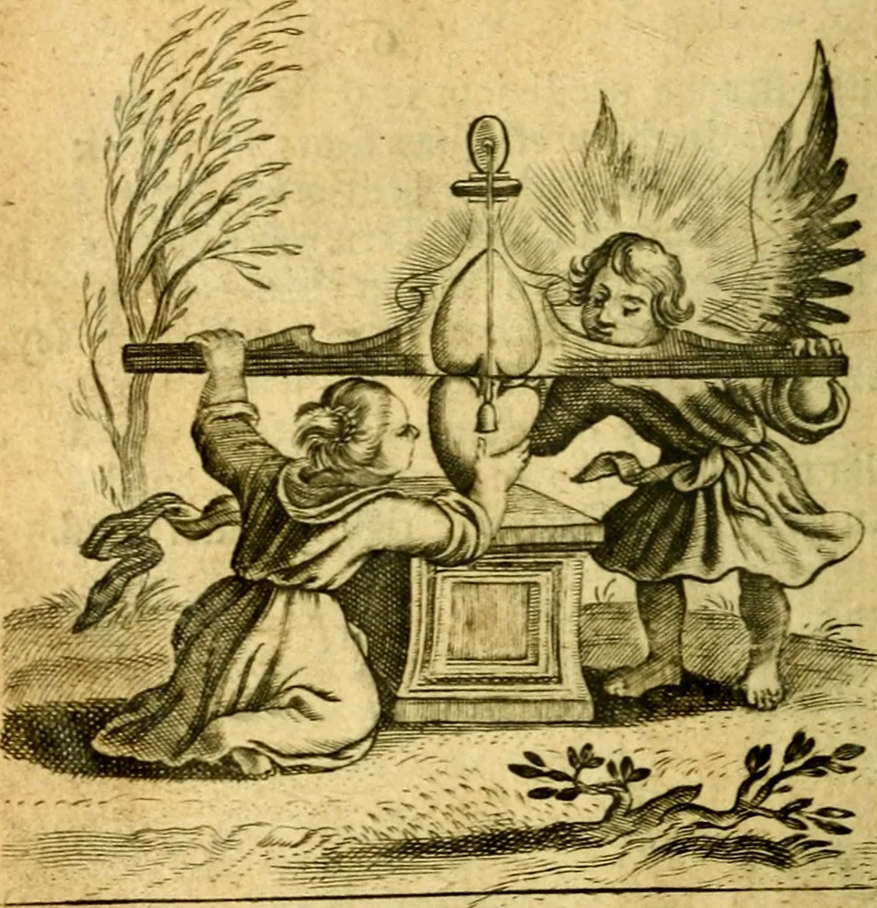 An illustration from The school of the heart; or, The heart of it self gone away from God brought back again to him, and instructed by him. In 47. emblems, 1676, leaf 97