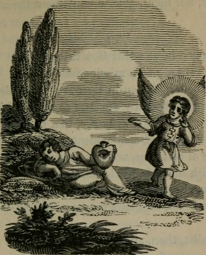 An illustration from The school of the heart : or, The heart of itself gone away from God, brought back again to Him; and instructed by Him. With The learning of the heart; and Hieroglyphics of the life of man., 1845, leaf 142
