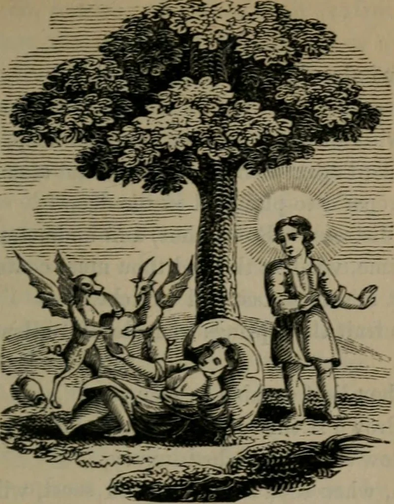 An illustration from The school of the heart : or, The heart of itself gone away from God, brought back again to Him; and instructed by Him. With The learning of the heart; and Hieroglyphics of the life of man., 1845, leaf 22