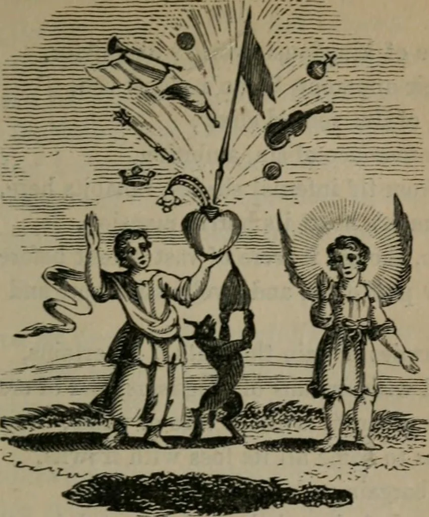 An illustration from The school of the heart : or, The heart of itself gone away from God, brought back again to Him; and instructed by Him. With The learning of the heart; and Hieroglyphics of the life of man., 1845, leaf 34